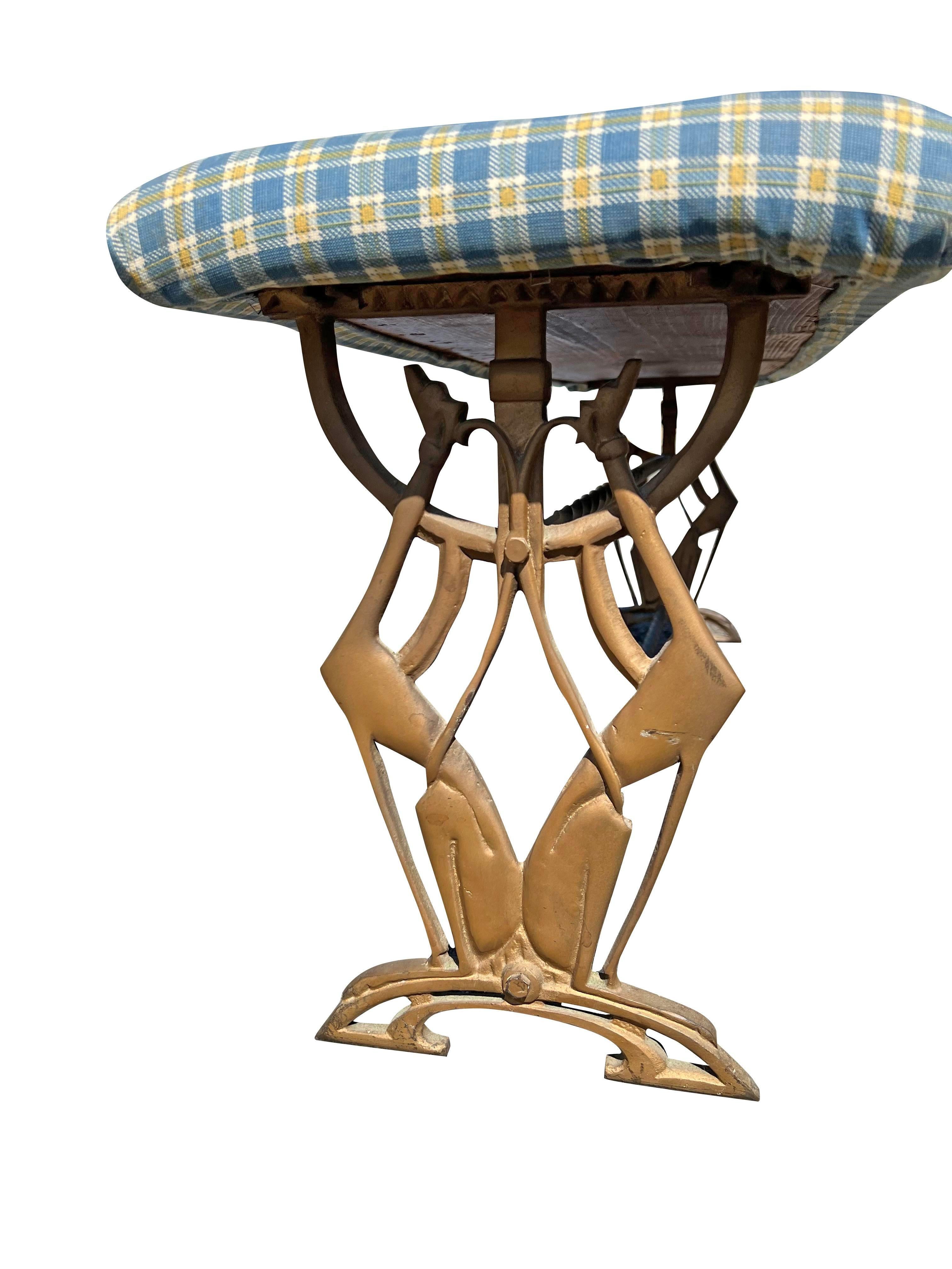 1930s Vintage Art Deco Iron Bench Dogs in Brass Color For Sale 1