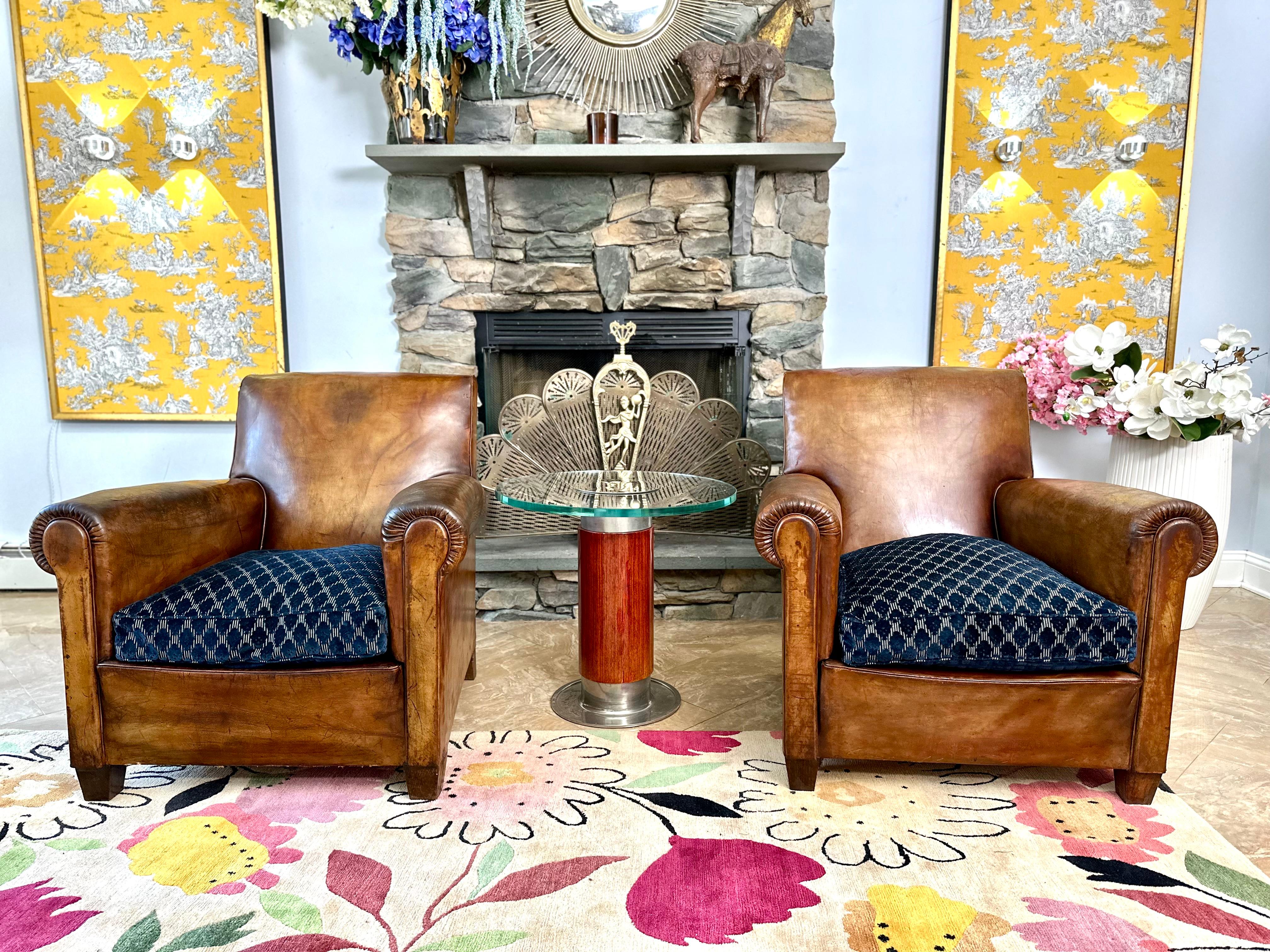 Mid-20th Century 1930's Vintage Art Deco Leather Club Chairs - A Pair For Sale