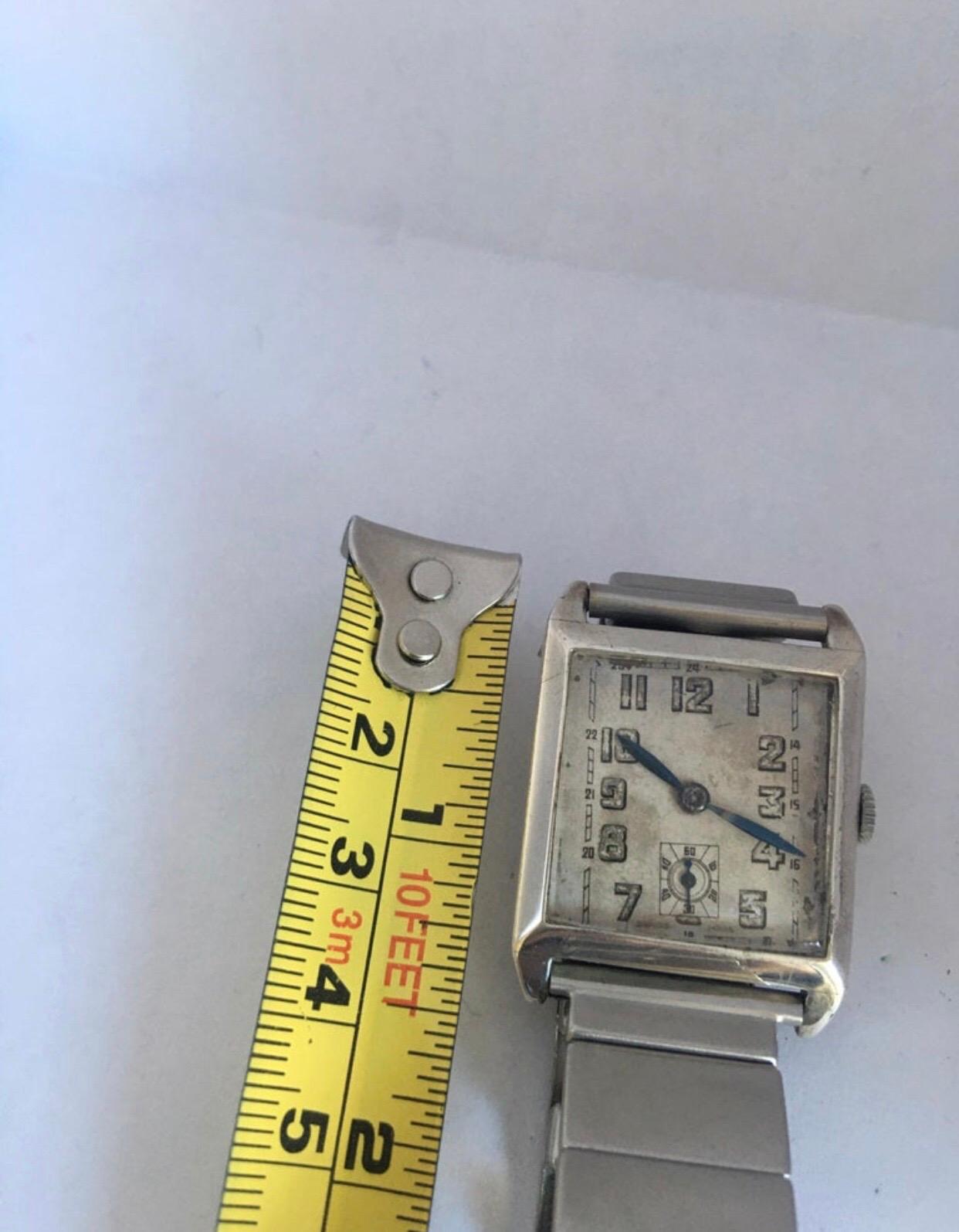 1930s Vintage Art Deco Silver Omega Hand-Winding Watch For Sale 5