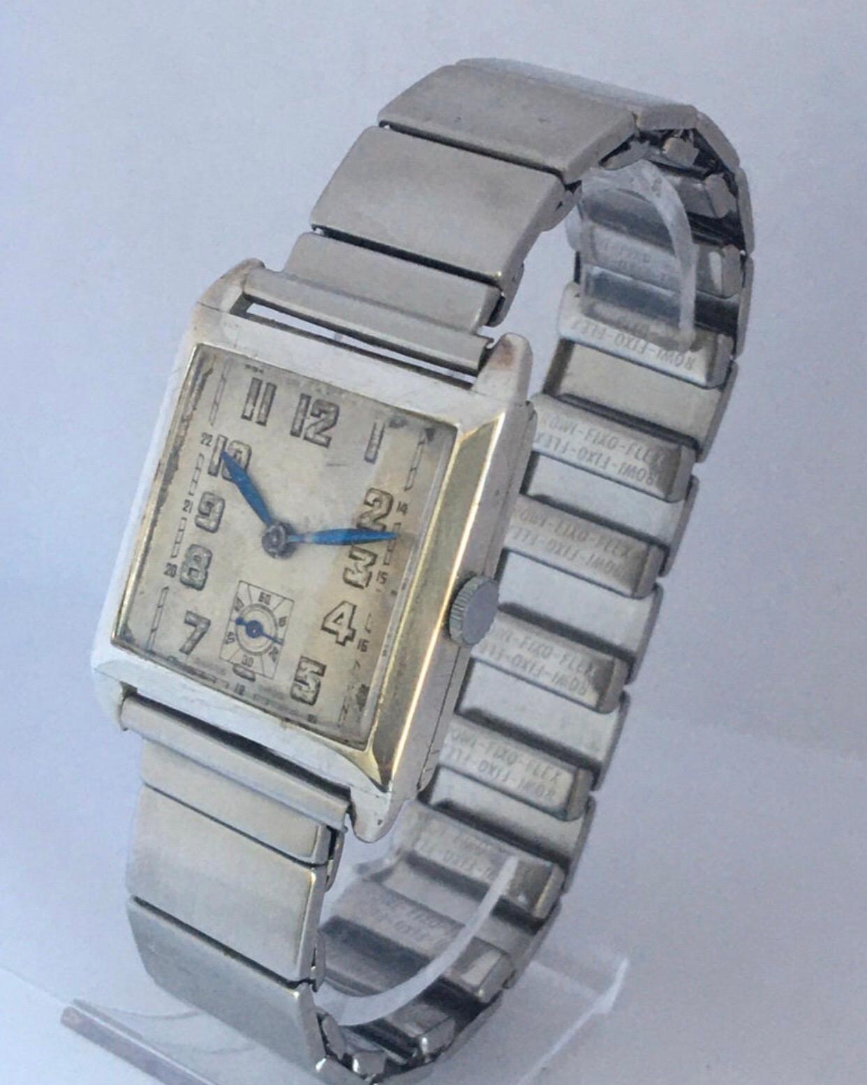 1930s Vintage Art Deco Silver Omega Hand-Winding Watch For Sale 8