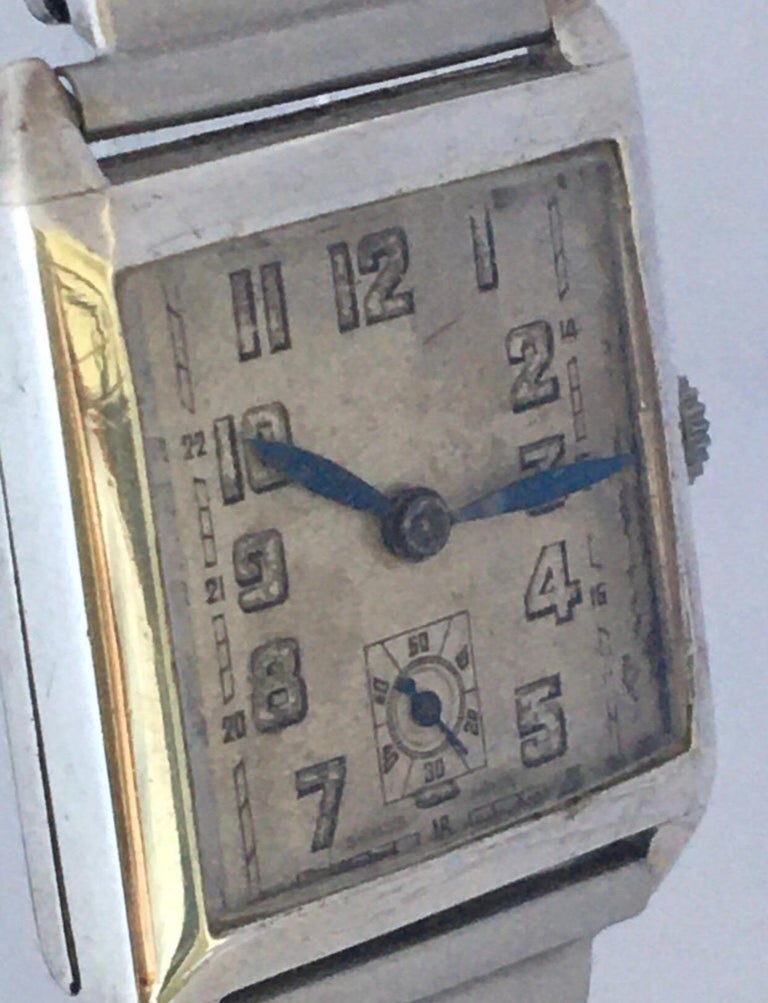 1930s Vintage Art Deco Silver Omega Hand-Winding Watch For Sale 2