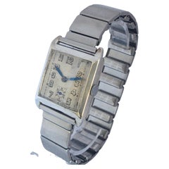 1930s Vintage Art Deco Silver Omega Hand-Winding Watch