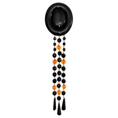 1930s Vintage - Beaded Tassel Brooch - Large Oval Brooch Face + 3 Tassel Lengths