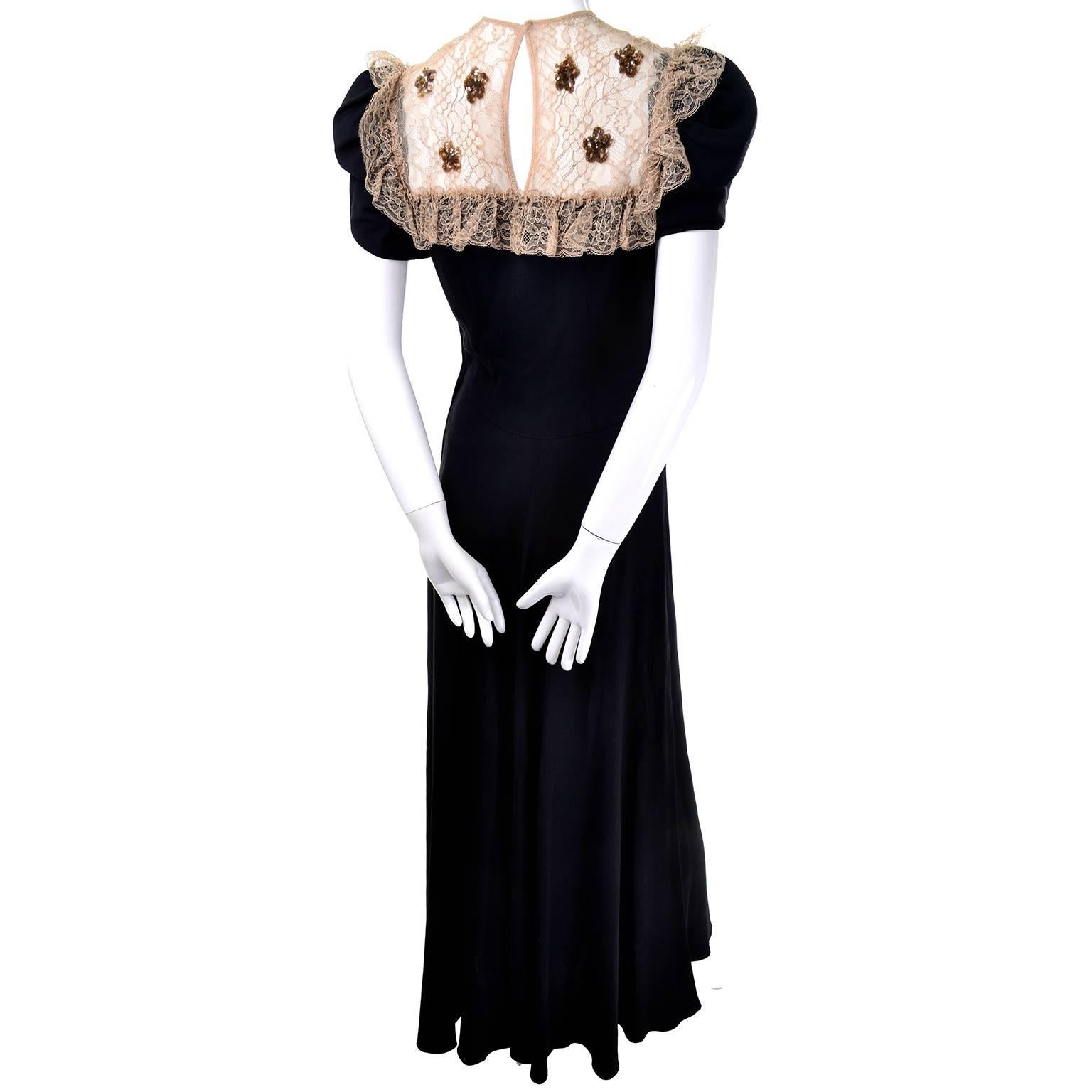 1930s Vintage Black Evening Dress With Gold Netting and Sequins In Good Condition In Portland, OR