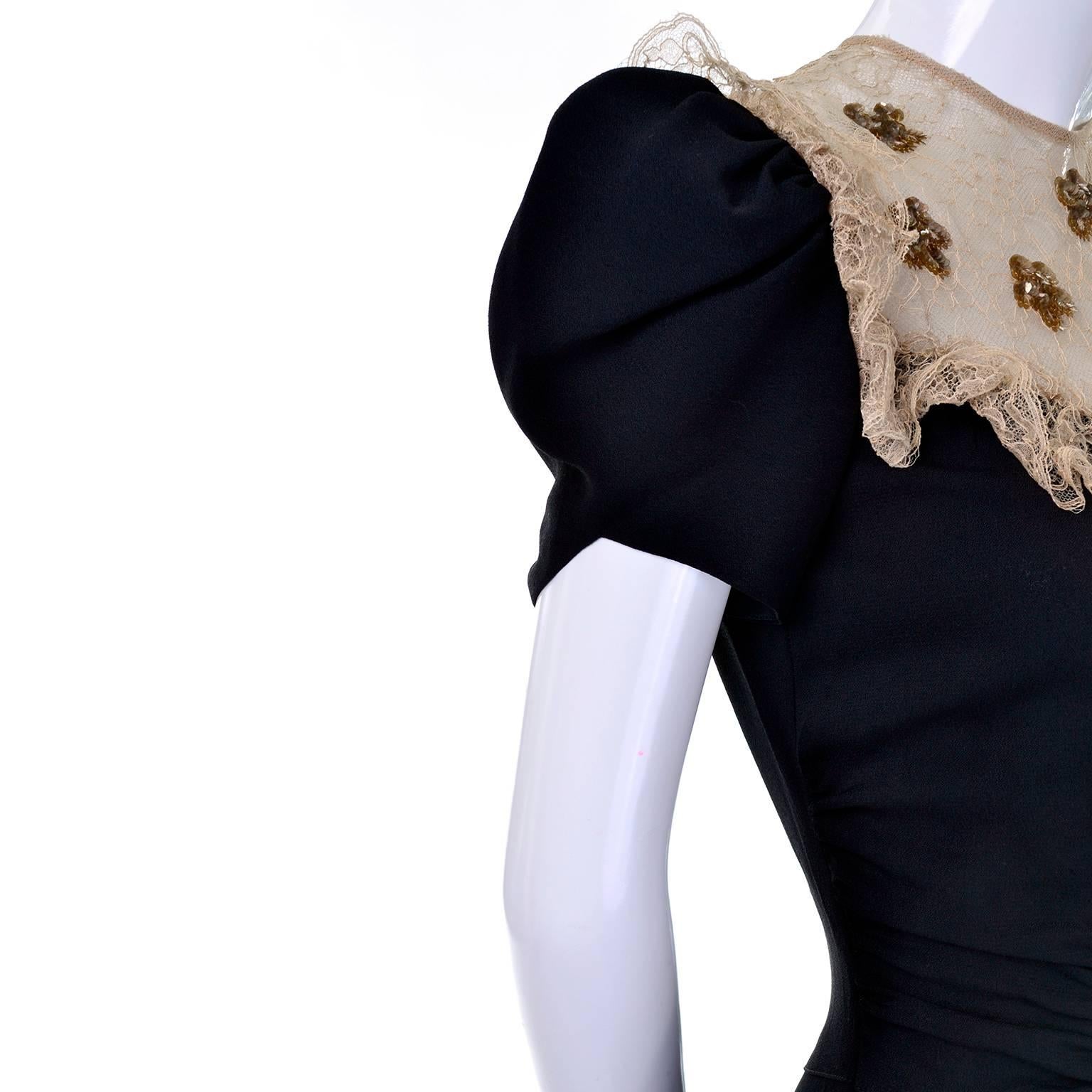 Women's 1930s Vintage Black Evening Dress With Gold Netting and Sequins