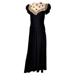 1930s Vintage Black Evening Dress With Gold Netting and Sequins