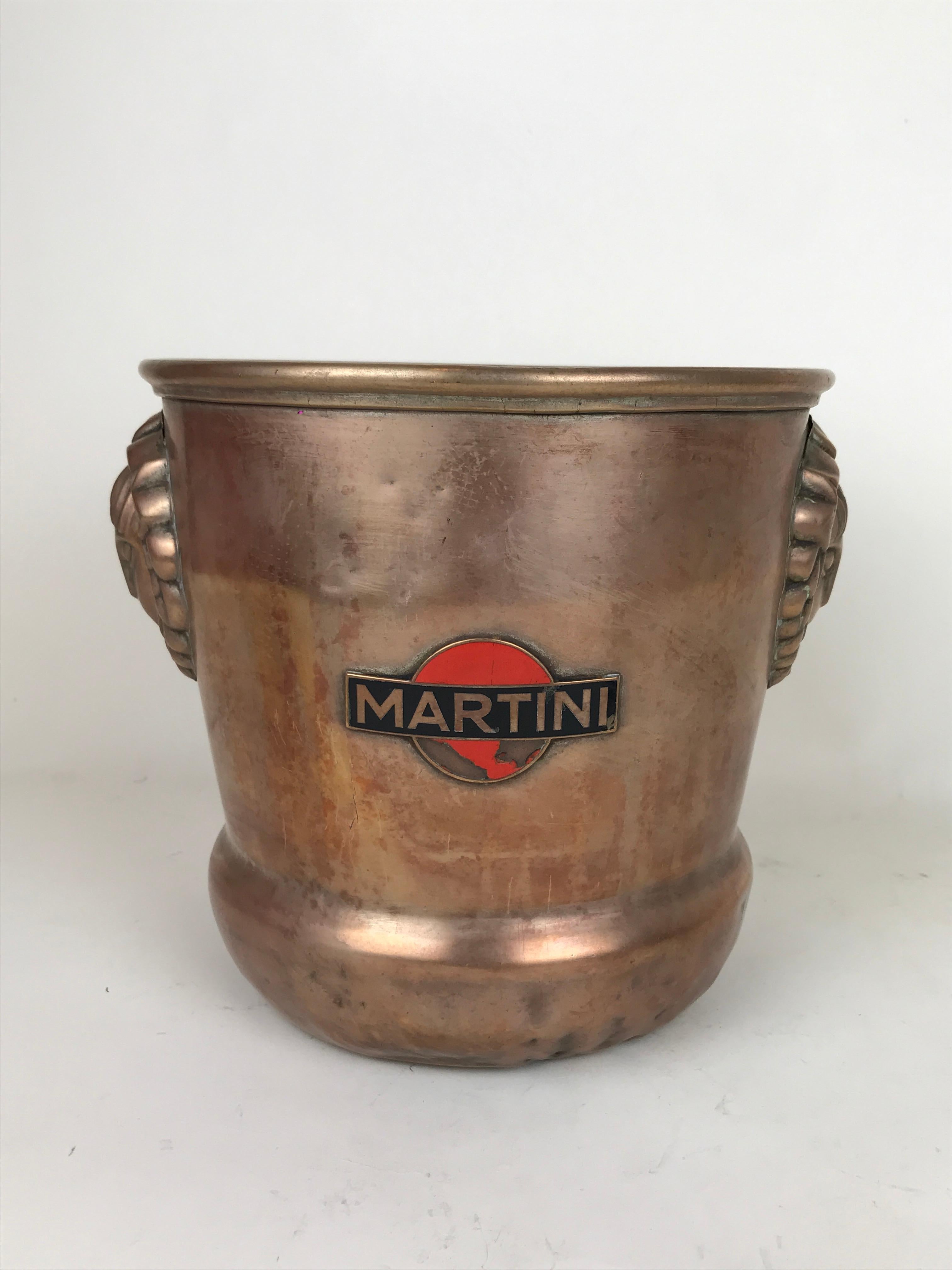 Mid-20th Century 1930s Vintage Brass Italian Ice Bucket Martini with Art Deco Reliefs Made