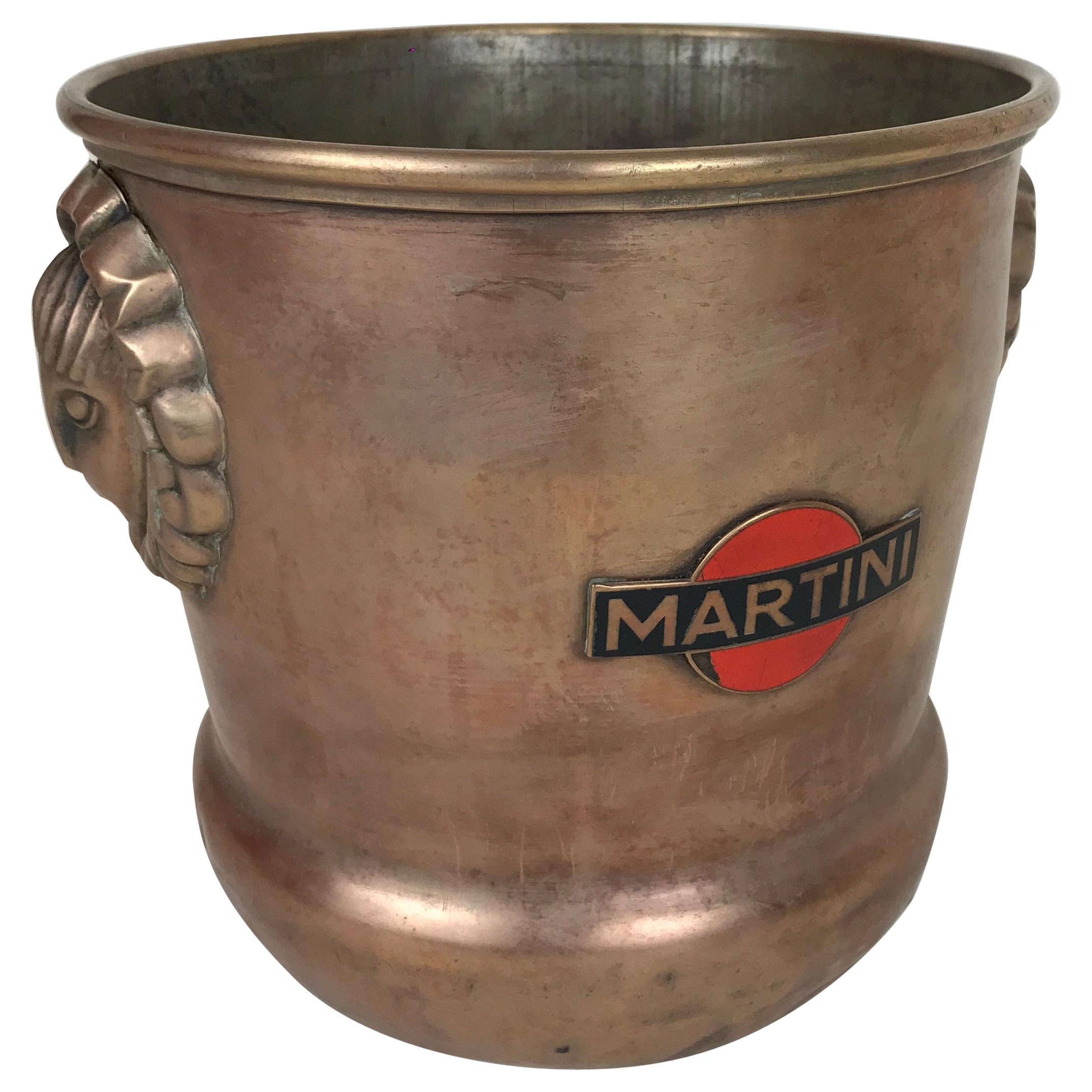 1930s Vintage Brass Italian Ice Bucket Martini with Art Deco Reliefs Made