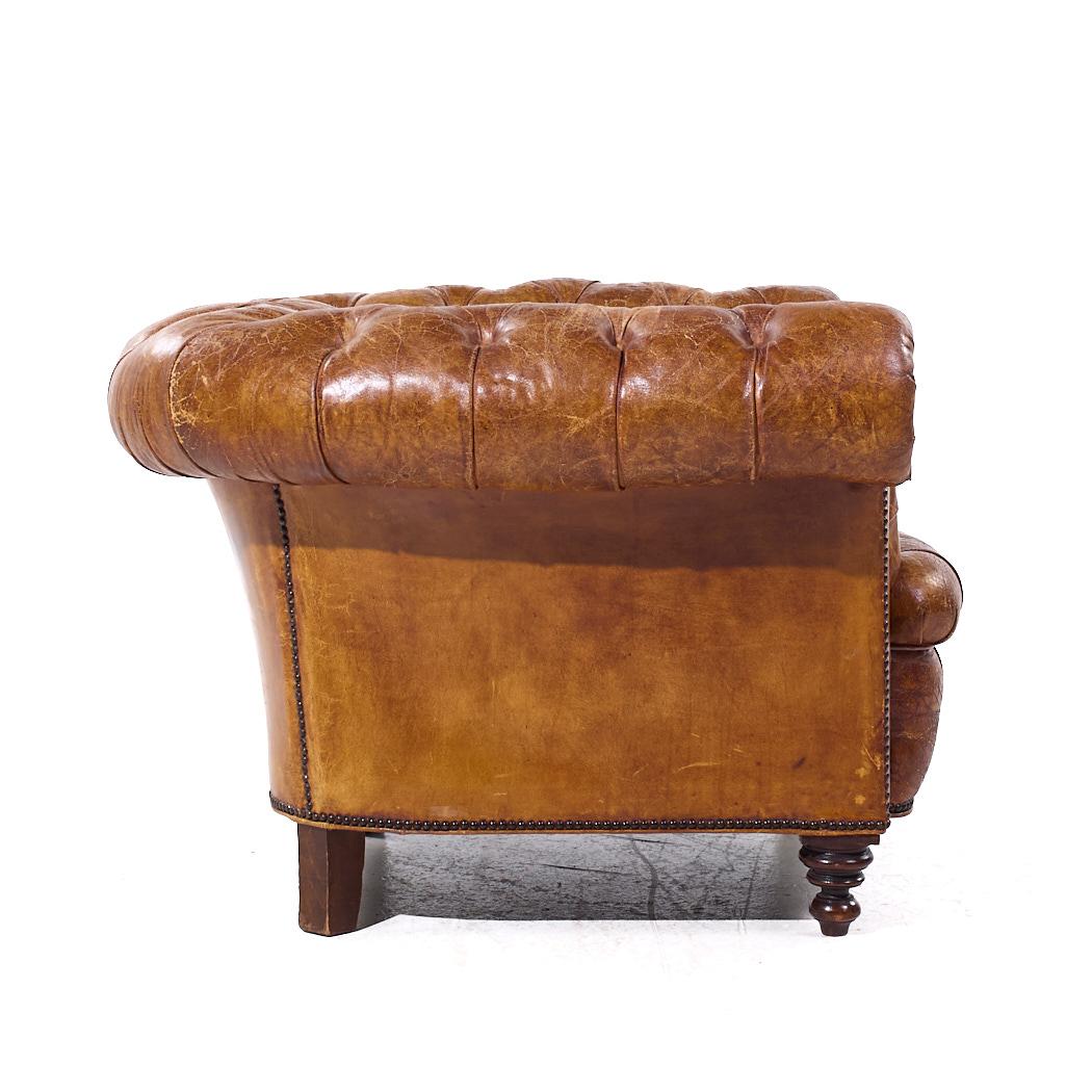 1930s Vintage Cigar Brown Leather Chesterfield Club Armchairs - Pair 5