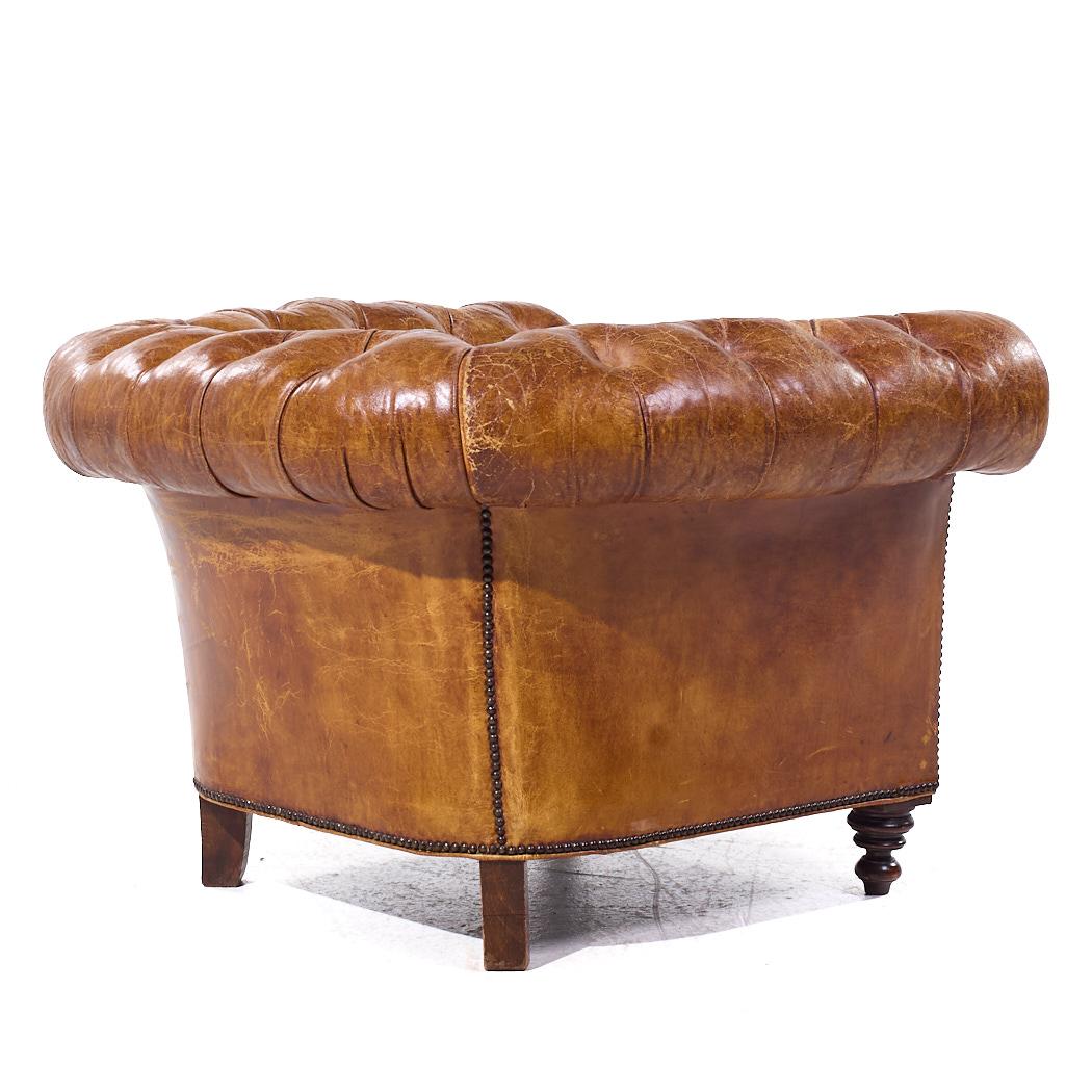 1930s Vintage Cigar Brown Leather Chesterfield Club Armchairs - Pair 2