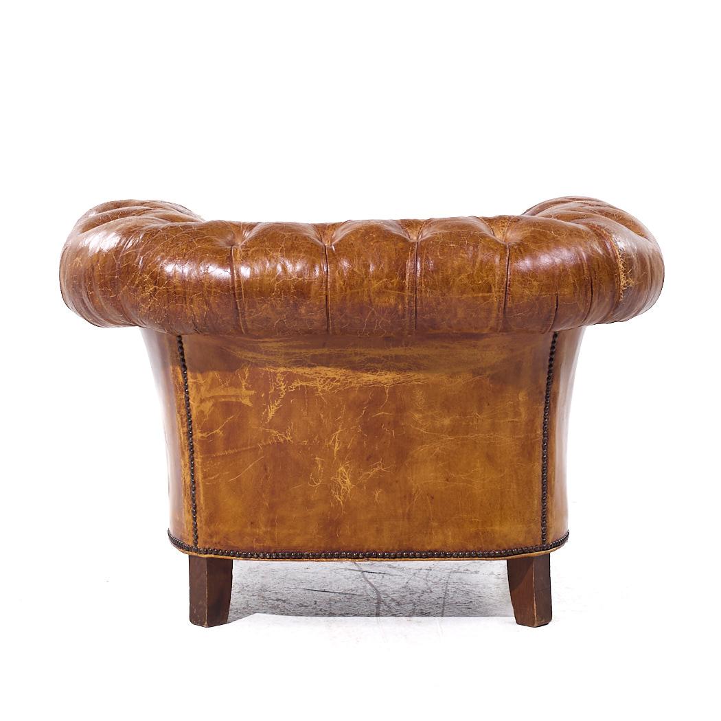 1930s Vintage Cigar Brown Leather Chesterfield Club Armchairs - Pair 3