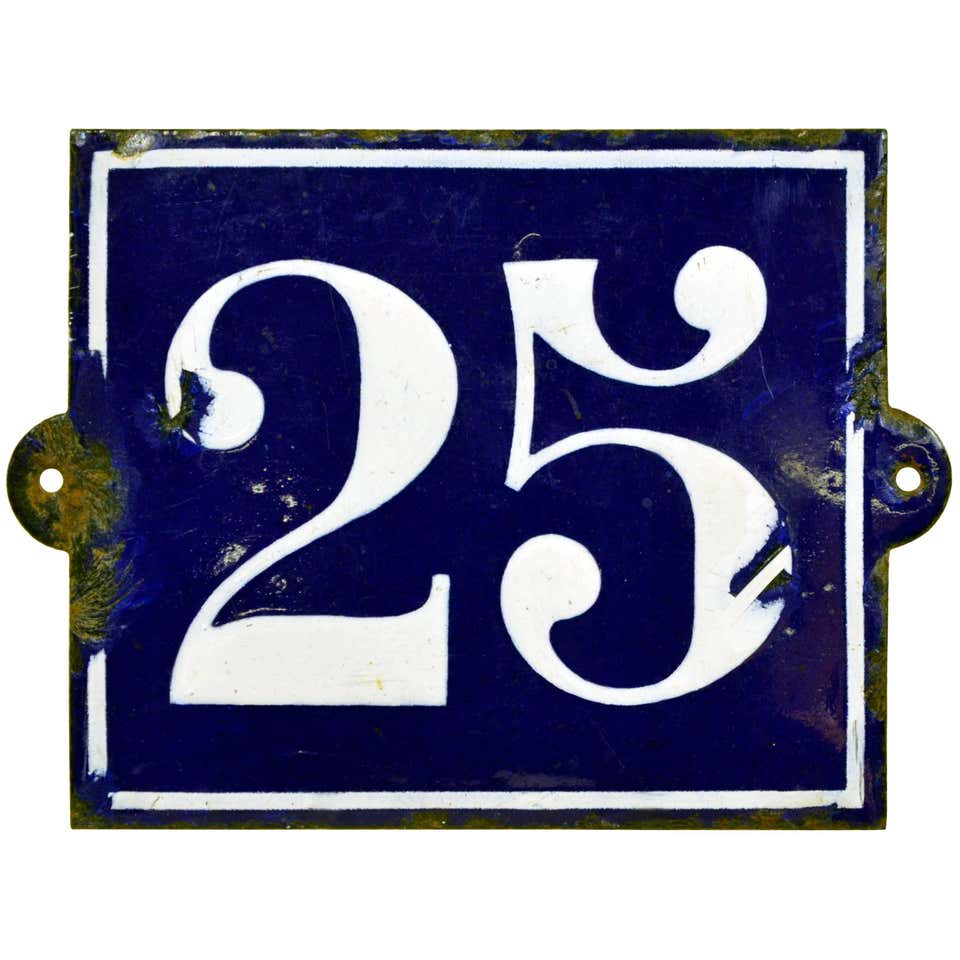 1930s Vintage Dark Blue French Enamel Metal Street Number 25 Sign at ...
