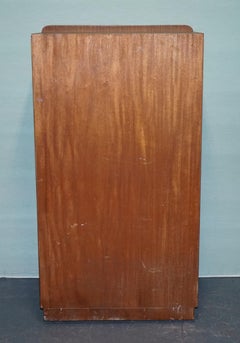 1930s VINTAGE ENGLISH ART DECO BURR WALNUT COMPACT DOUBLE WARDROBE LINEN PRESS
