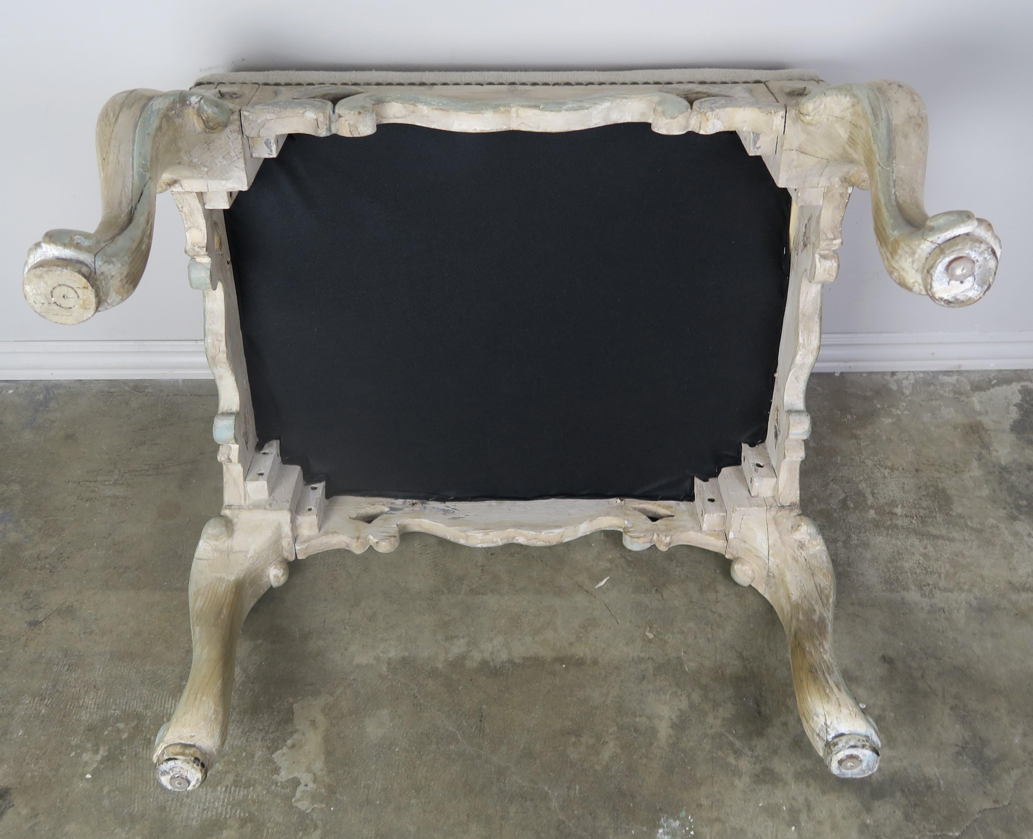 1930s Vintage French Painted Carved Wood Bench 4