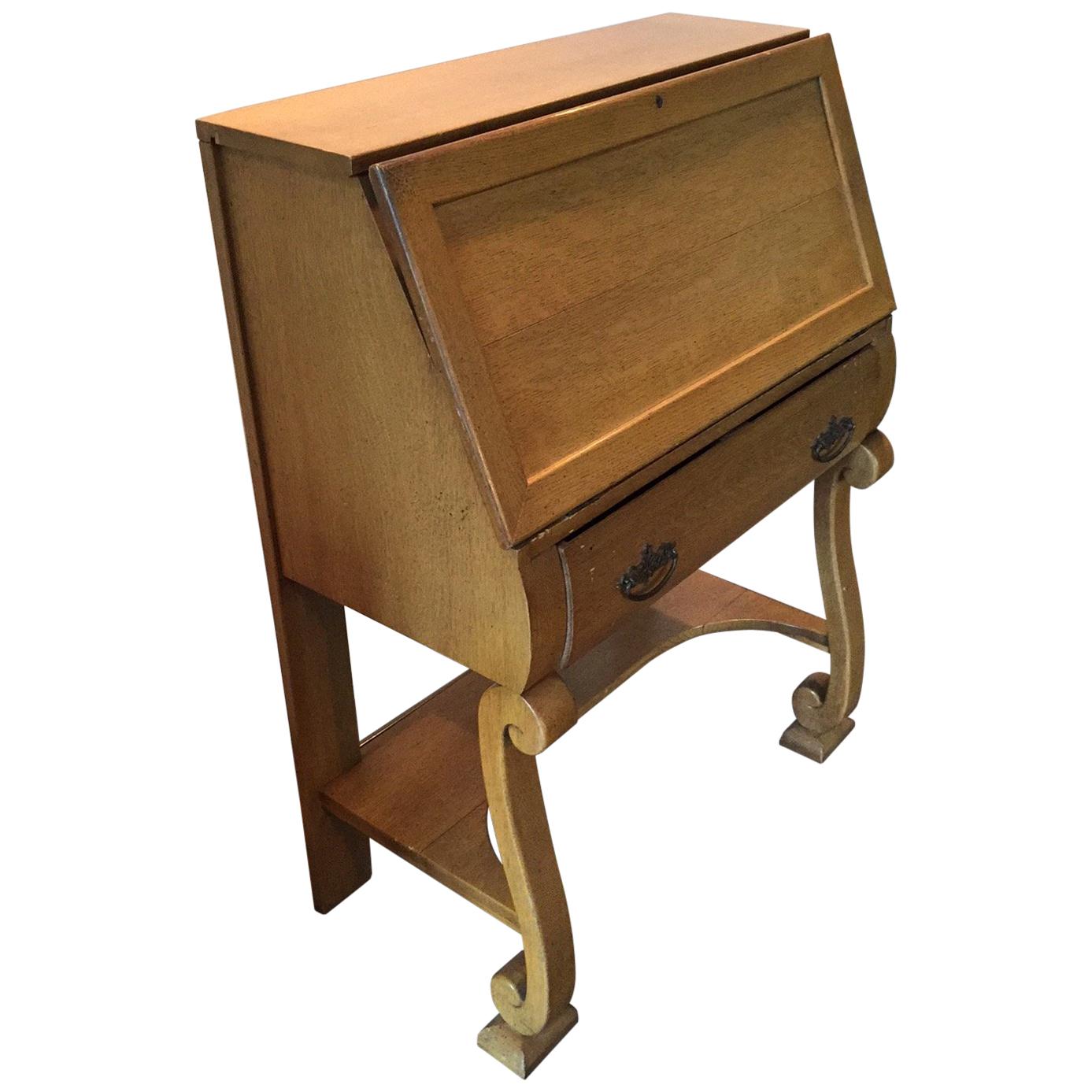 Vintage Desk Blonde Wood , Handmade in France 1930