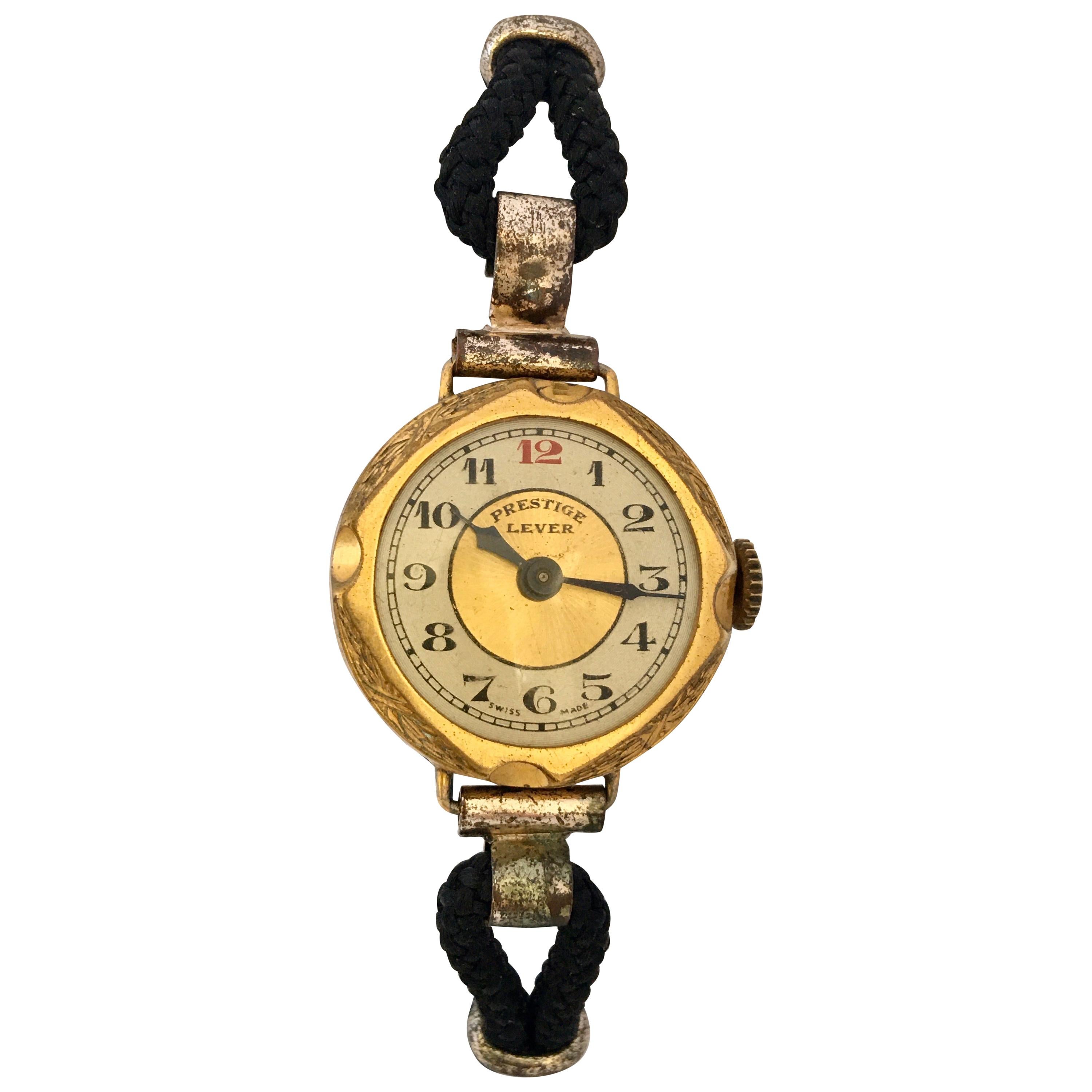 1930s Vintage Gold-Plated Ladies Mechanical Trench Watch For Sale