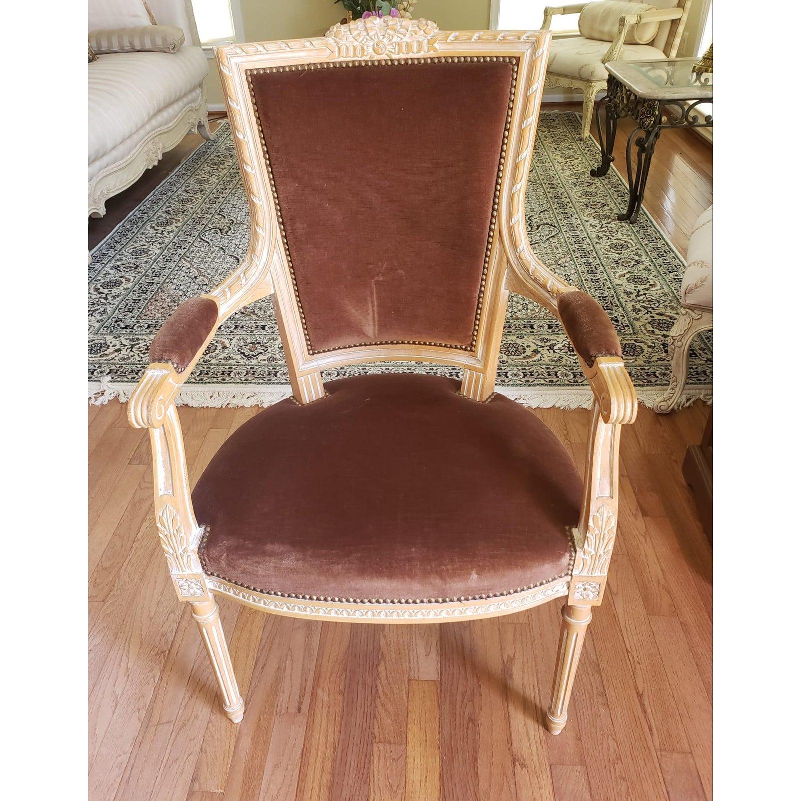 Hand-Carved 1930s Vintage Gustavian Style Swedish Empire Upholstered Armchairs, a Pair For Sale