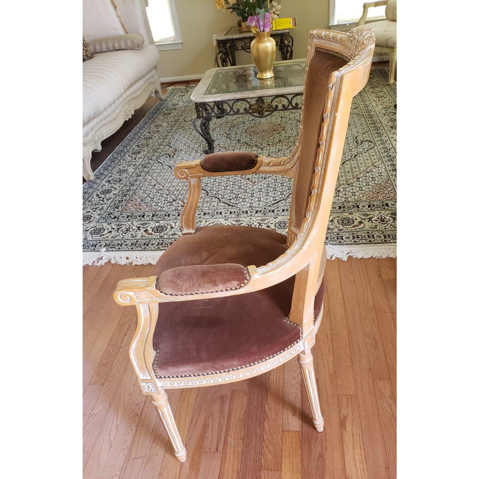 1930s Vintage Gustavian Style Swedish Empire Upholstered Armchairs, a Pair In Good Condition For Sale In Germantown, MD