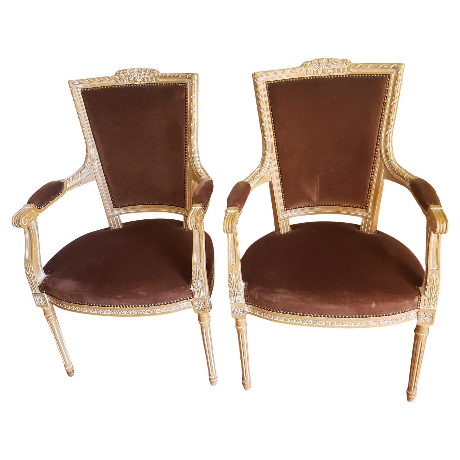 1930s Vintage Gustavian Style Swedish Empire Upholstered Armchairs, a Pair For Sale
