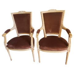 1930s Vintage Gustavian Style Swedish Empire Upholstered Armchairs, a Pair