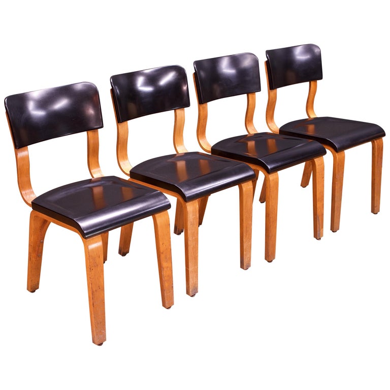 1930s Vintage Industrial Black Bakelite Bentwood Thonet Dining Chair Set 4  For Sale at 1stDibs