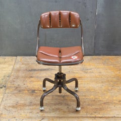 1930s Vintage Industrial Brown Vinyl Segmented Swivel Desk Chair Fritz Cross