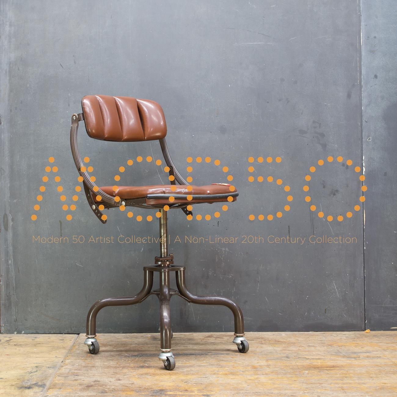 American 1930s Vintage Industrial Brown Vinyl Segmented Swivel Desk Chair Fritz Cross