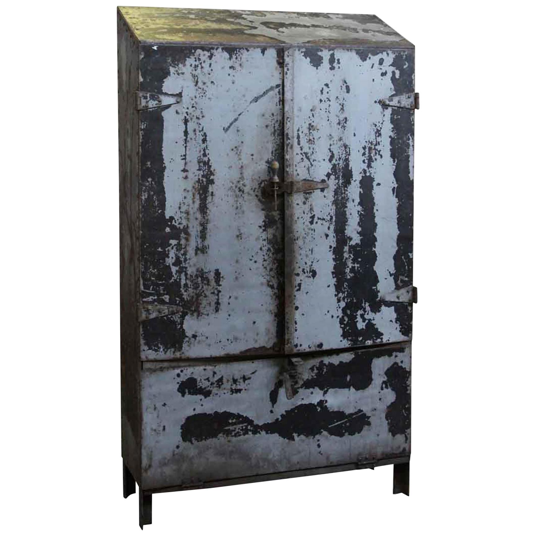 1930s Vintage Industrial Steel Cabinet Half Stripped and Lacquered