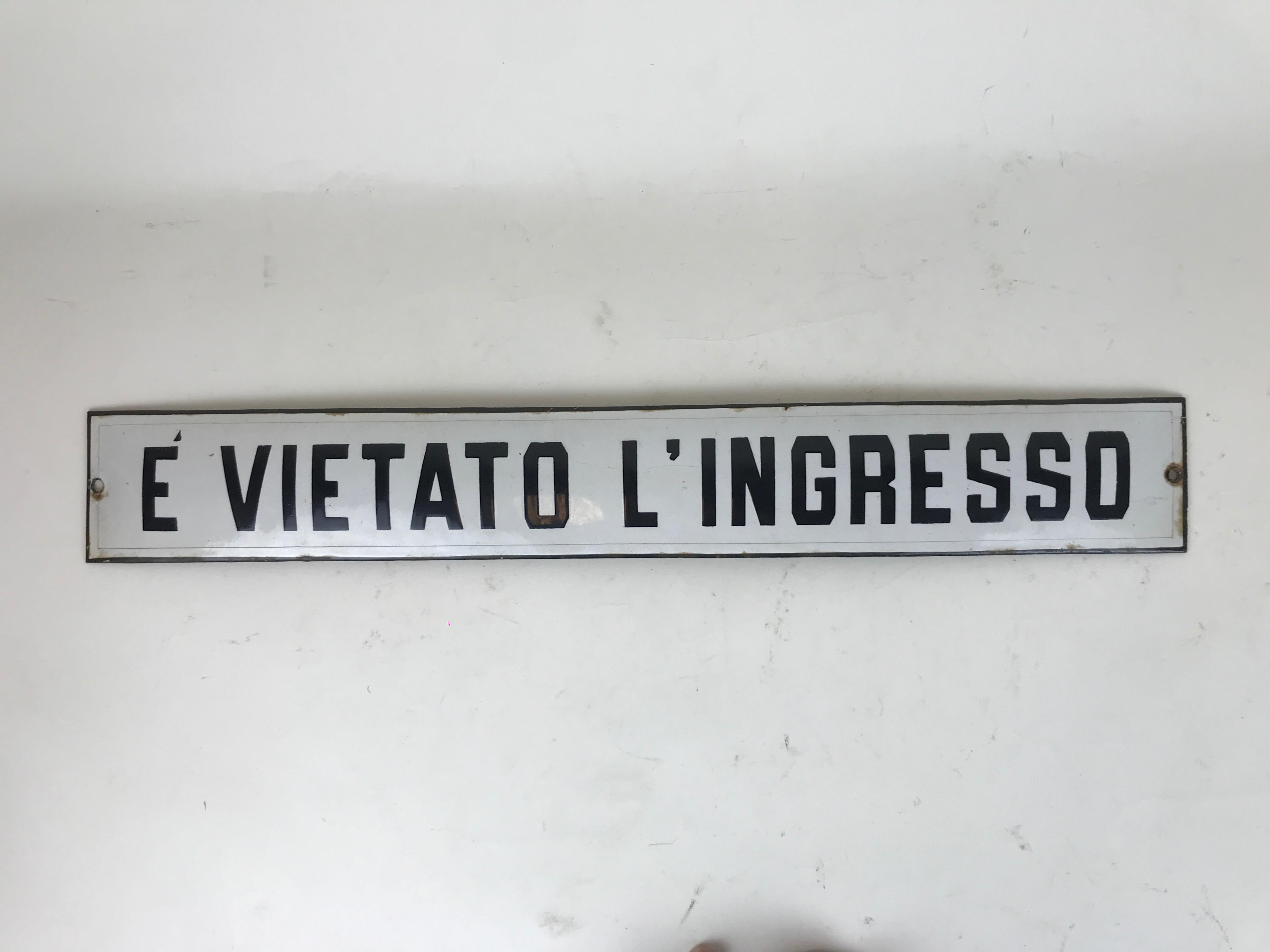 Mid-20th Century 1930s Vintage Italian Enamel Metal Sign 