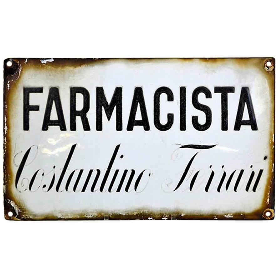 1930s Vintage Italian Enamel Metal Sign Farmacia or Pharmacy Shop For Sale