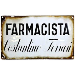 1930s Vintage Italian Enamel Metal Sign Farmacia or Pharmacy Shop