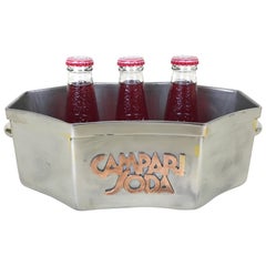 1930s Vintage Italian Metal Campari Soda Ice Bucket with Copper Relief Logo