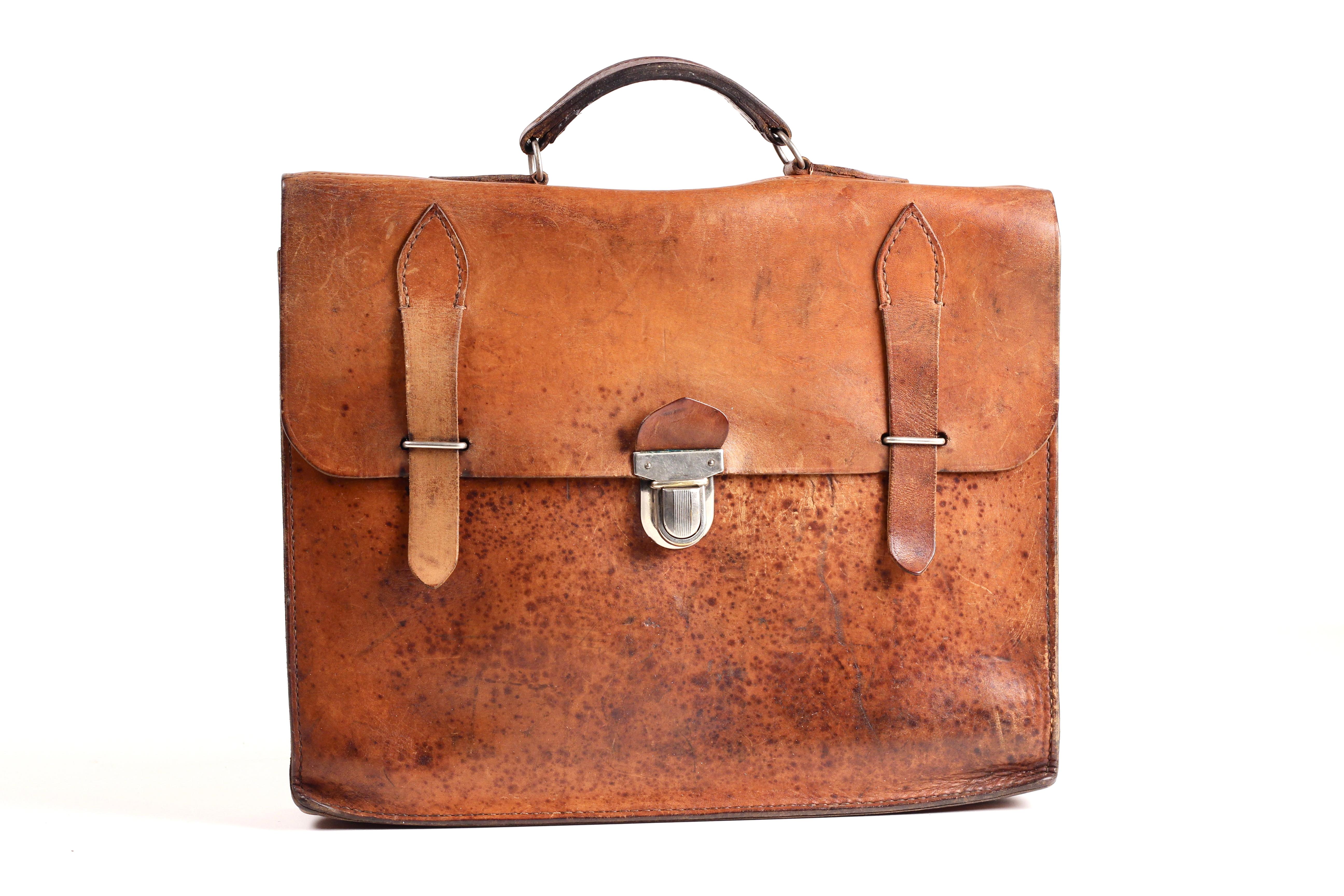 1930er Jahre Vintage Leder Aktentasche Satchel - Englisch Patina Tasche Passt MacBook im Angebot 6