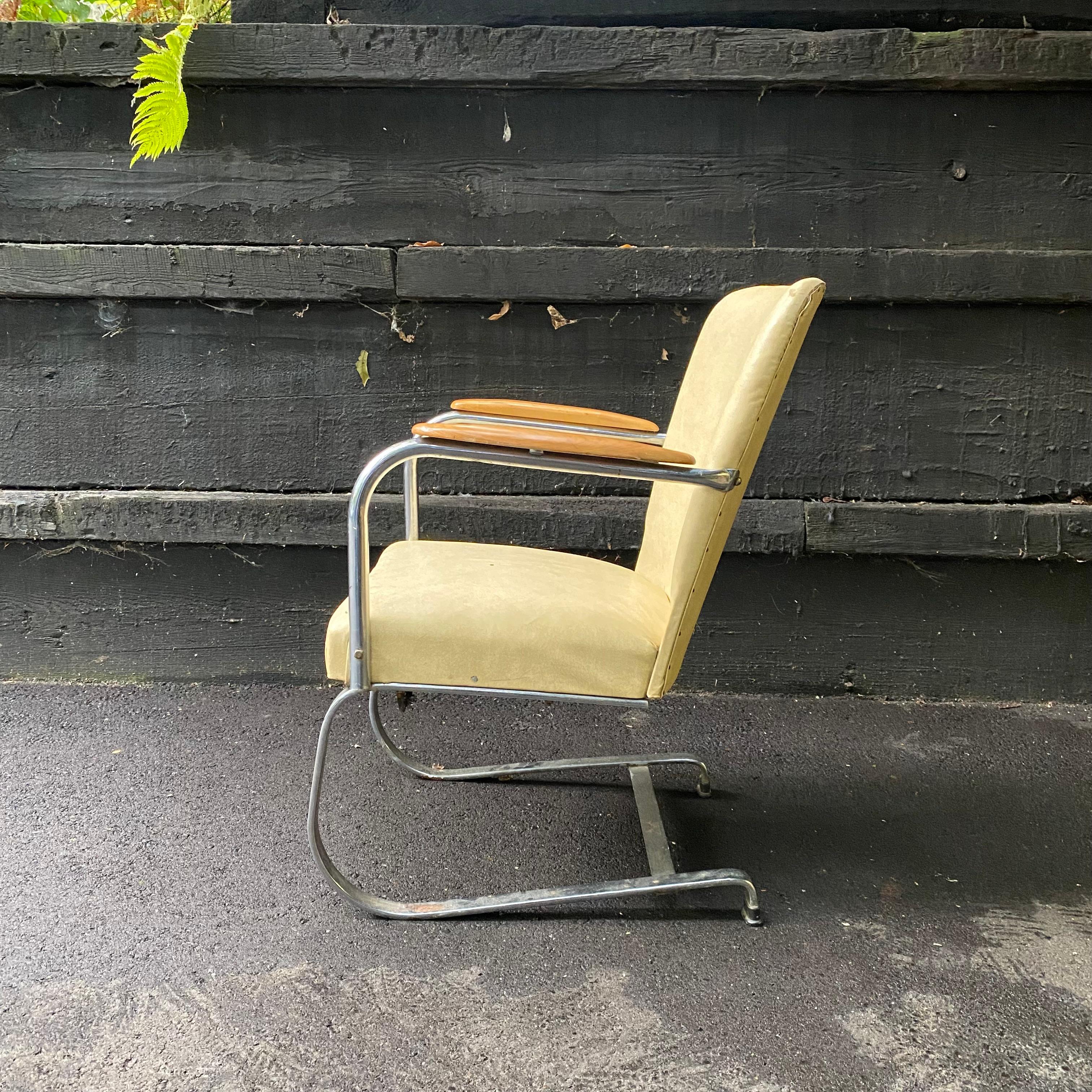 1930s Vintage Machine Age Kem Weber for Lloyd Chrome and Vinyl Lounge Chair 1