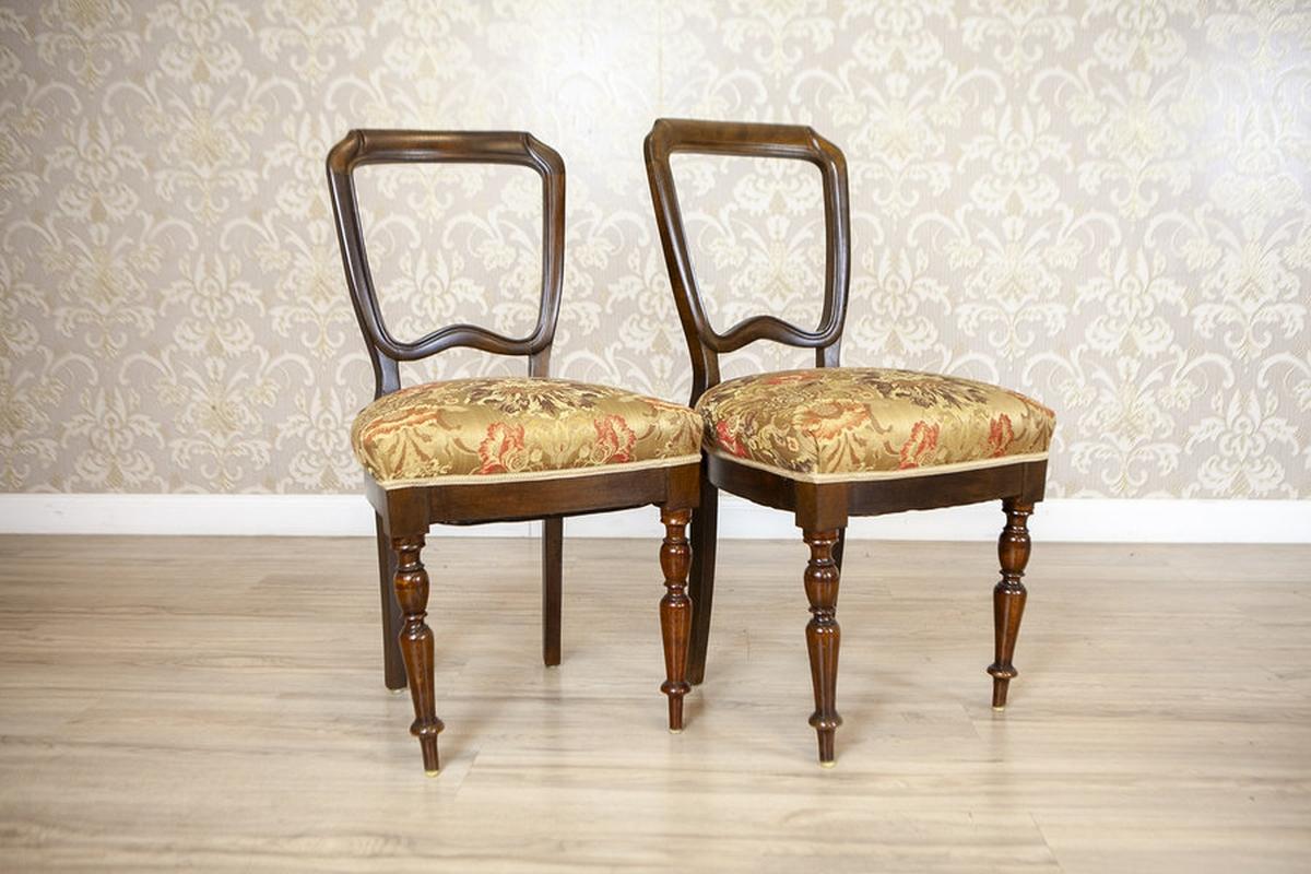 Scandinavian Four Mahogany Chairs in Floral Upholstery, Circa 1930, Set of 4 For Sale