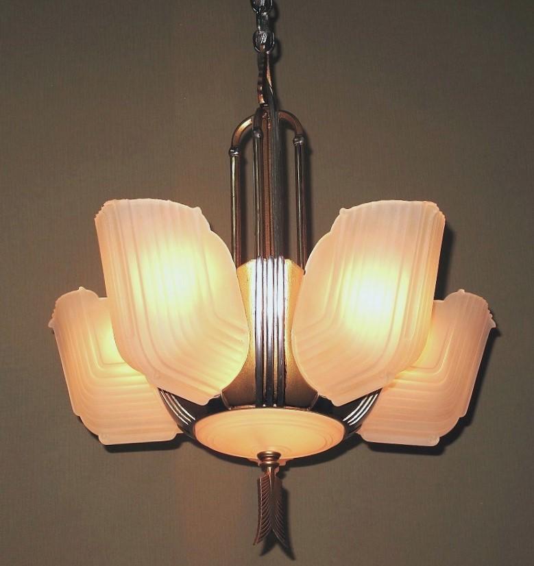 Mid-Century moderno Lampadario d'epoca del 1930 a 7 lampadine per soffitto in vendita