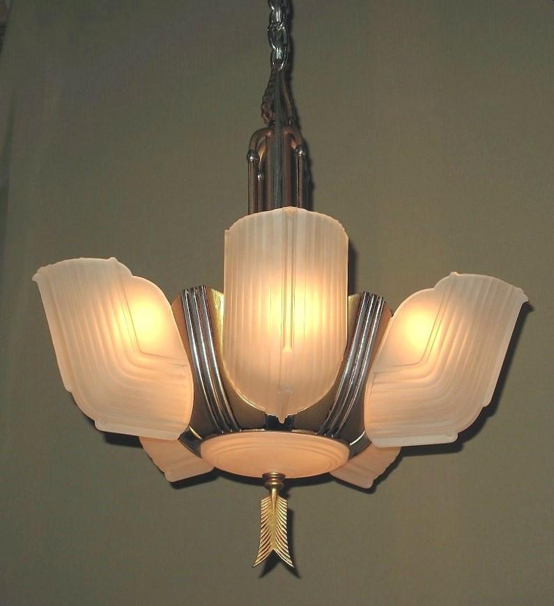 Americano Lampadario d'epoca del 1930 a 7 lampadine per soffitto in vendita
