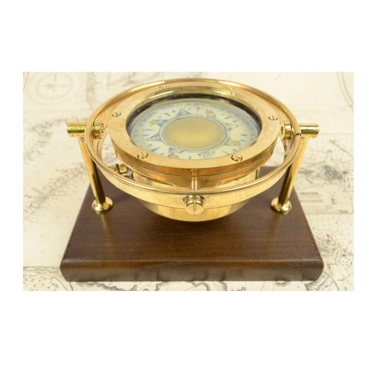 1930s Vintage Nautical Indian Brass Magnetic Compass Mounted on Wooden Board 1