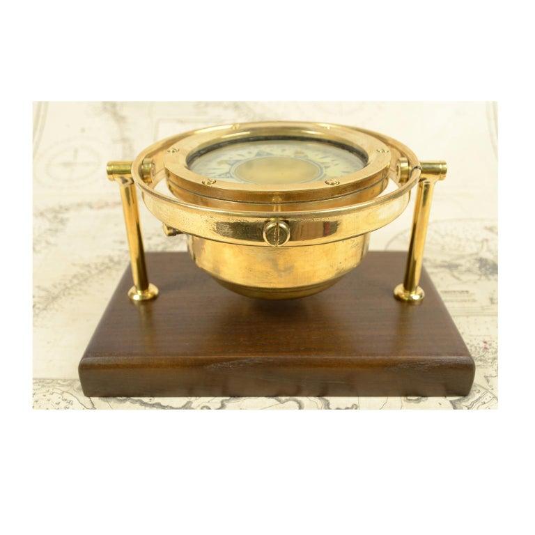 1930s Vintage Nautical Indian Brass Magnetic Compass Mounted on Wooden Board 2