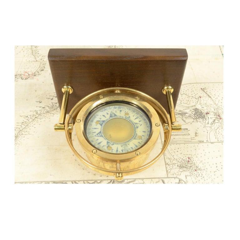 1930s Vintage Nautical Indian Brass Magnetic Compass Mounted on Wooden Board 4