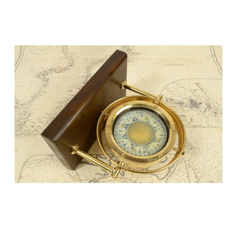 1930s Vintage Nautical Indian Brass Magnetic Compass Mounted on Wooden Board 5