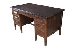 1930s Vintage Oak Executive School Teachers Office Library Writing Desk 54"