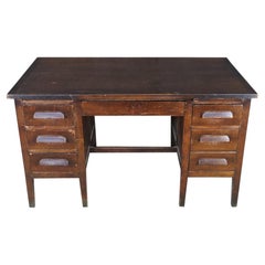 1930s Vintage Oak Executive School Teachers Office Library Writing Desk 54"