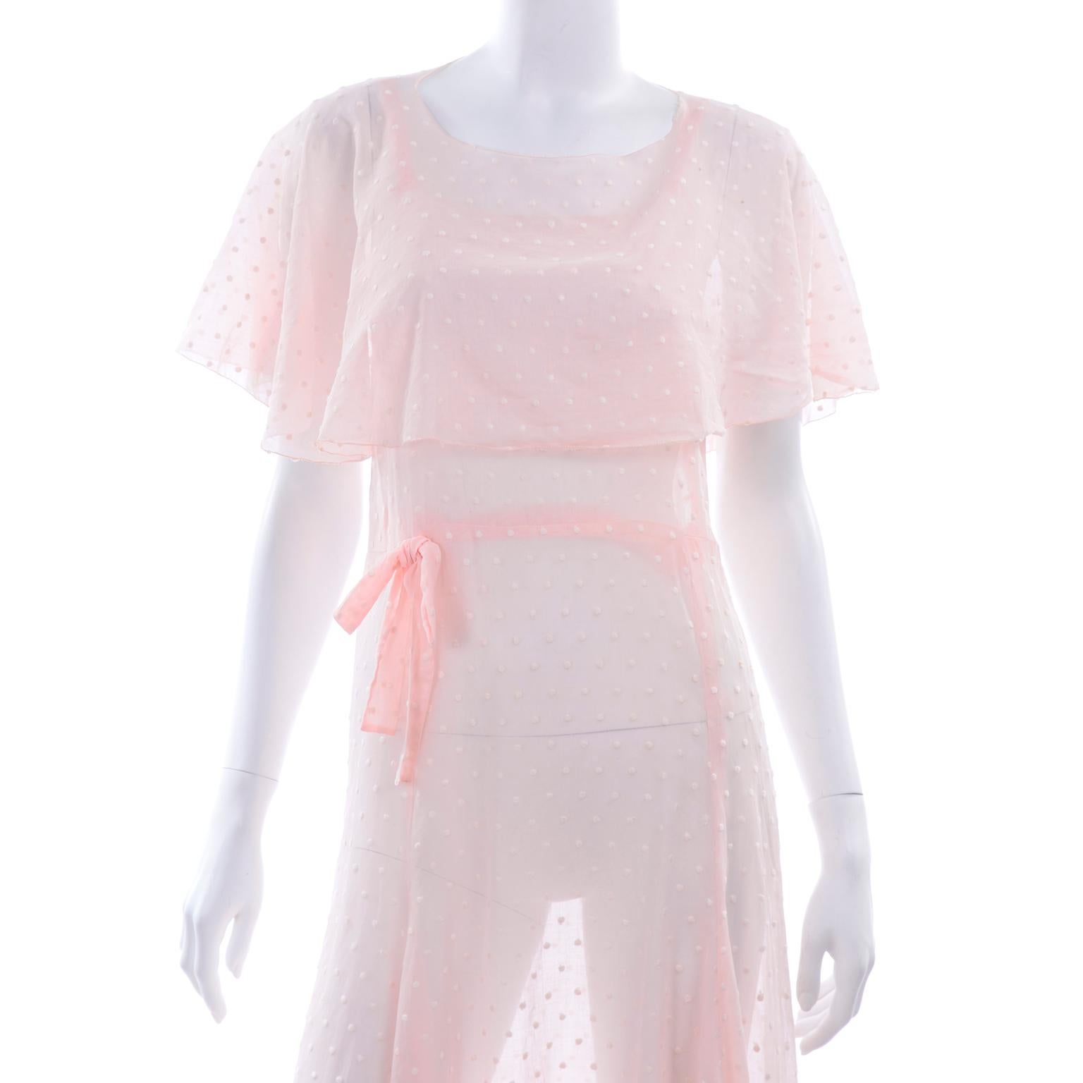 1930s Vintage Pink White Polka Dot Dress With Butterfly Capelet For Sale 3