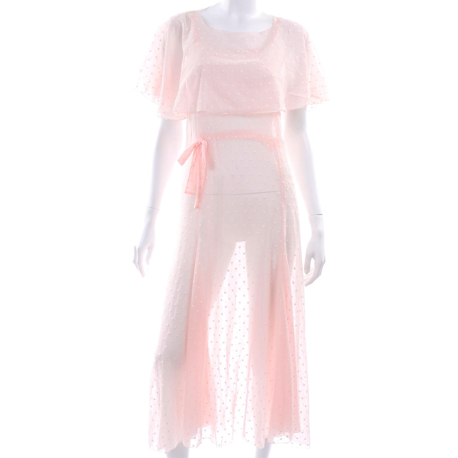 Women's 1930s Vintage Pink White Polka Dot Dress With Butterfly Capelet For Sale