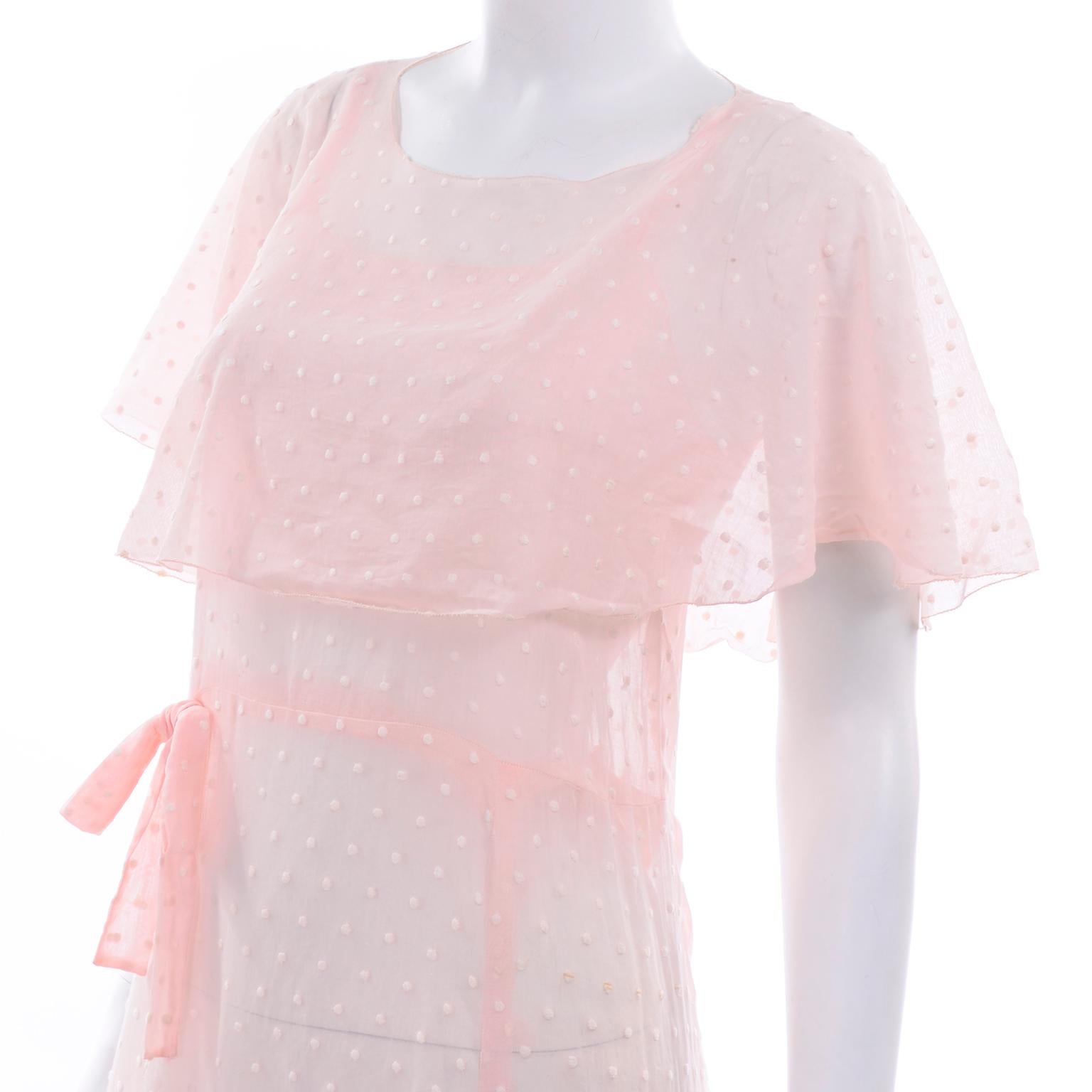 1930s Vintage Pink White Polka Dot Dress With Butterfly Capelet For Sale 1