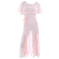 1930s Vintage Pink White Polka Dot Dress With Butterfly Capelet