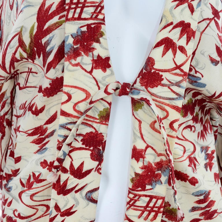 1930s Vintage Red and Cream Haori Silk Kimono Jacket at 1stDibs
