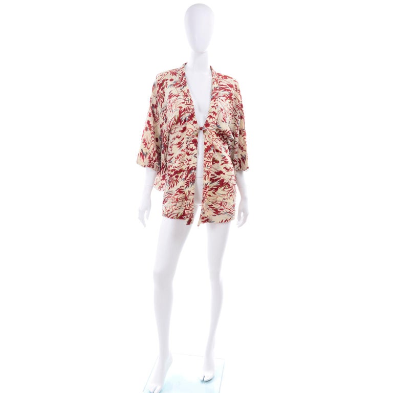 1930s Vintage Red and Cream Haori Silk Kimono Jacket at 1stDibs
