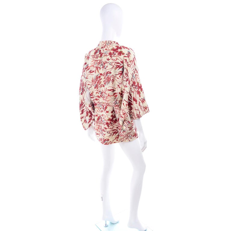 1930s Vintage Red and Cream Haori Silk Kimono Jacket at 1stDibs